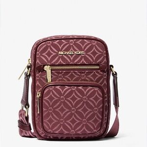 Michael Kors Jet Set Medium Signature Logo Crossbody Bag Oxbloodl Jacquard